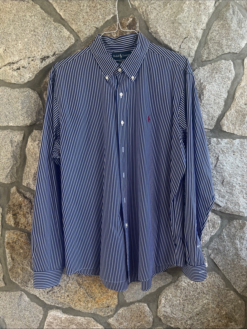 Ralph Lauren Navy and White Striped Button-Down Shirt